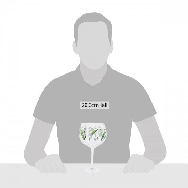 Ginology Lily of the Valley Copa Gin Glass Lily of the Valley represents youth and purity, but mainly happiness making our Lily of the Valley Copa Gin glass a great gift for a loved one, a pick me up gift, birthday or Christmas gift.
