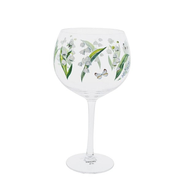 Ginology Lily of the Valley Copa Gin Glass Lily of the Valley represents youth and purity, but mainly happiness making our Lily of the Valley Copa Gin glass a great gift for a loved one, a pick me up gift, birthday or Christmas gift.