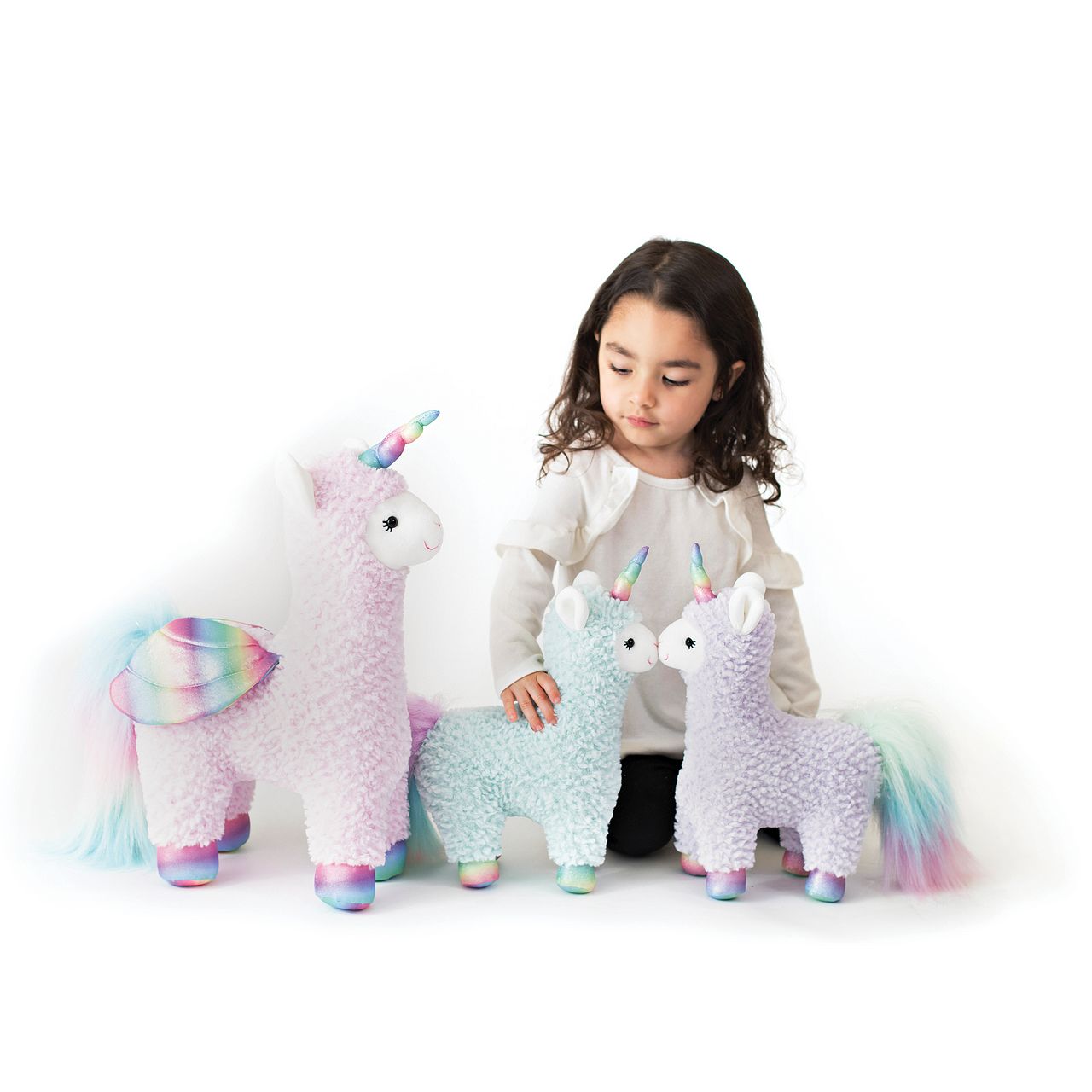 Llamacorn with Wings by GUND  What do you get when you cross a Unicorn with a Llama? A Llamacorn of course| And this is no ordinary Llamacorn. Her rainbow horn matches not only her rainbow hooves, but also her rainbow wings and tail.