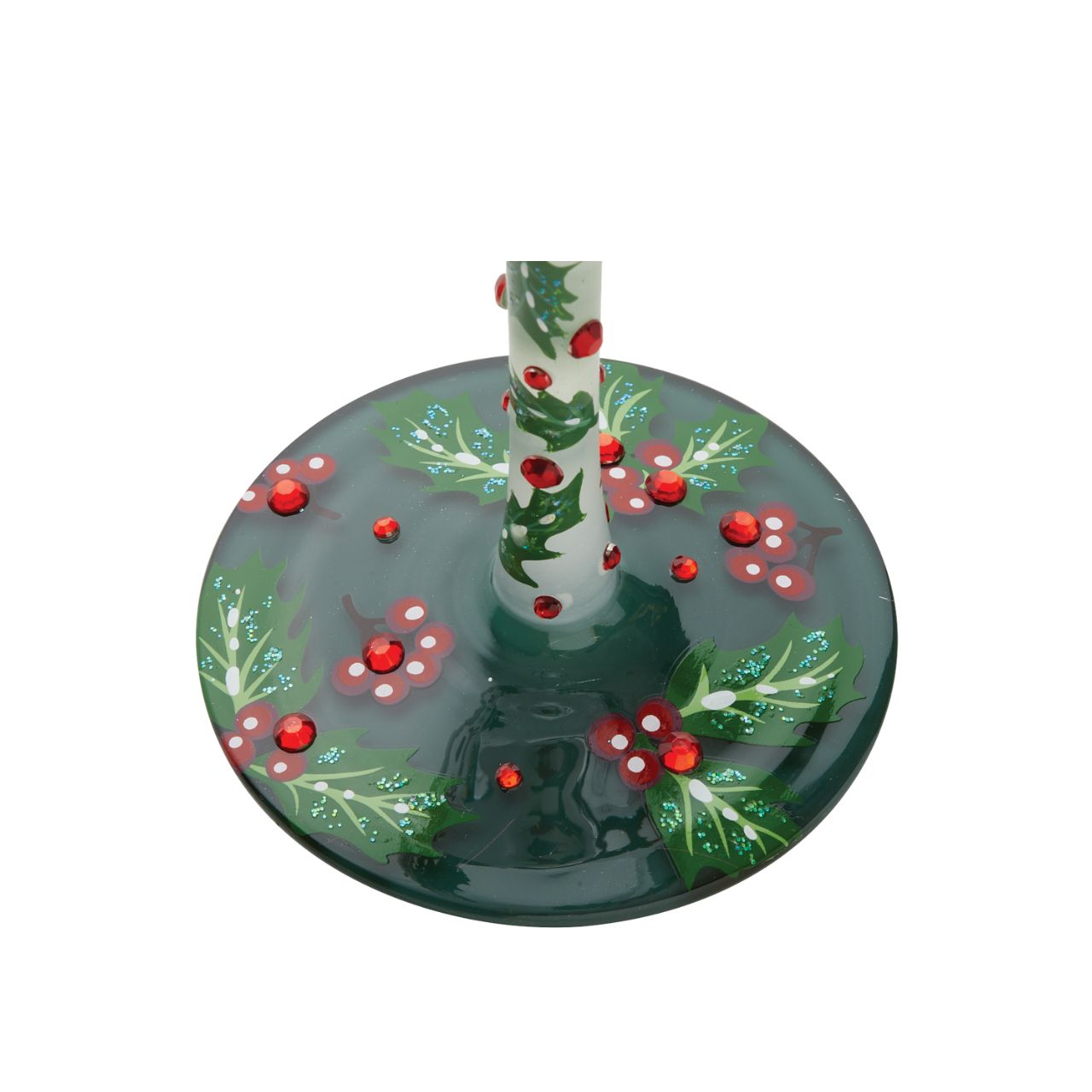 Holly Jolly Wine Glass by Lolita Cheers to a cosy winter season our Holly Jolly Wine Glass features hand painted green holly leaves with red berries and red stones for those special occasions. With a traditional Christmas design this is a show stopper in itself.