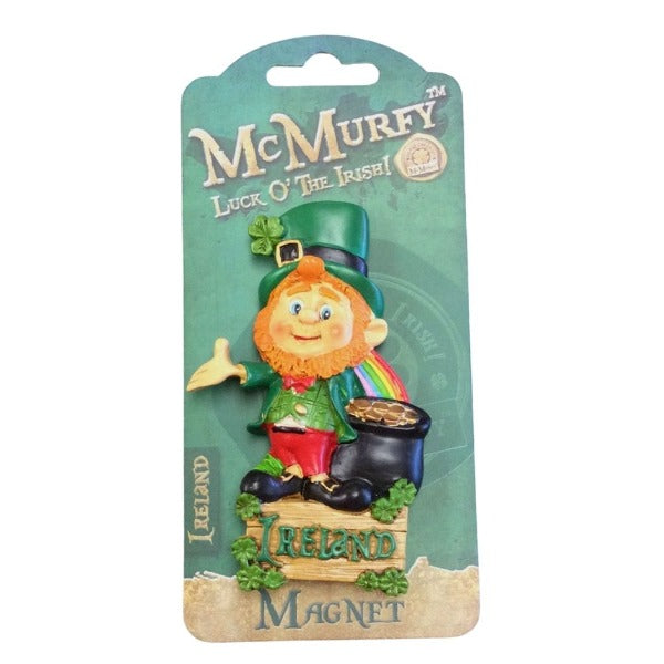 McMurfy Leprechaun Magnet with Rainbow and Pot of Gold