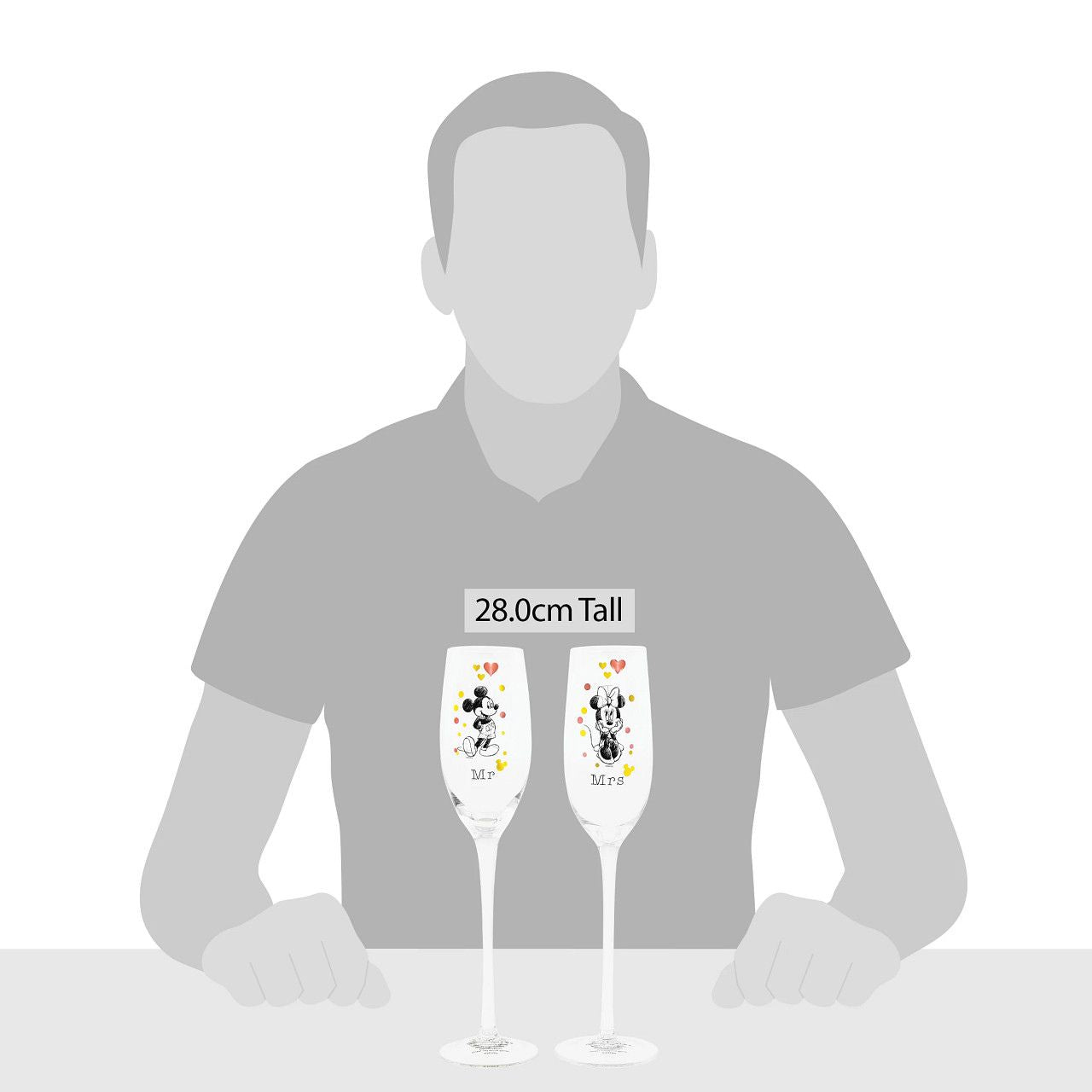 Mickey and Minnie Mouse Toasting Glasses Raise a toast in true original Disney style with our Mickey and Minnie glasses. The set of two glasses are the perfect gift and keepsake for the happy couple to use for any fairy tale occasion.
