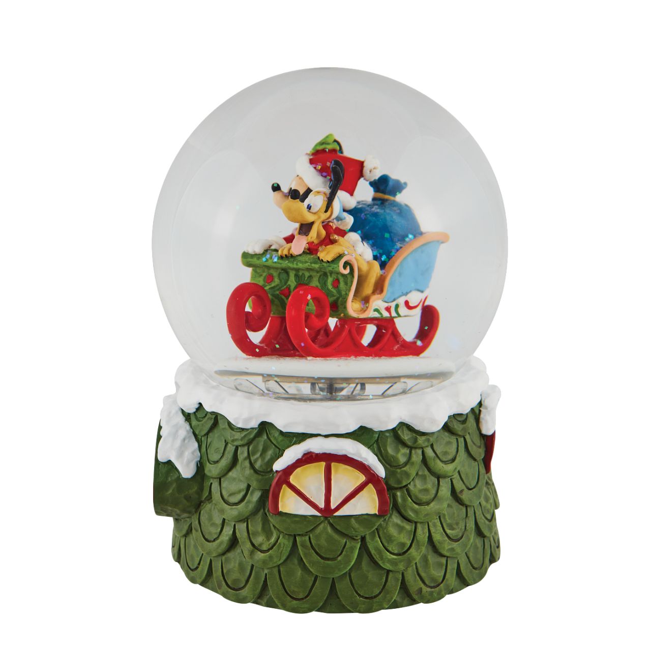 Disney Mickey and Pluto Christmas Waterball "Laughing All the Way" Make it snow all season long with this exquisitely crafted Disney snow globe by Jim Shore. Mickey plays Santa with his trusty steed, Pluto, riding shotgun.