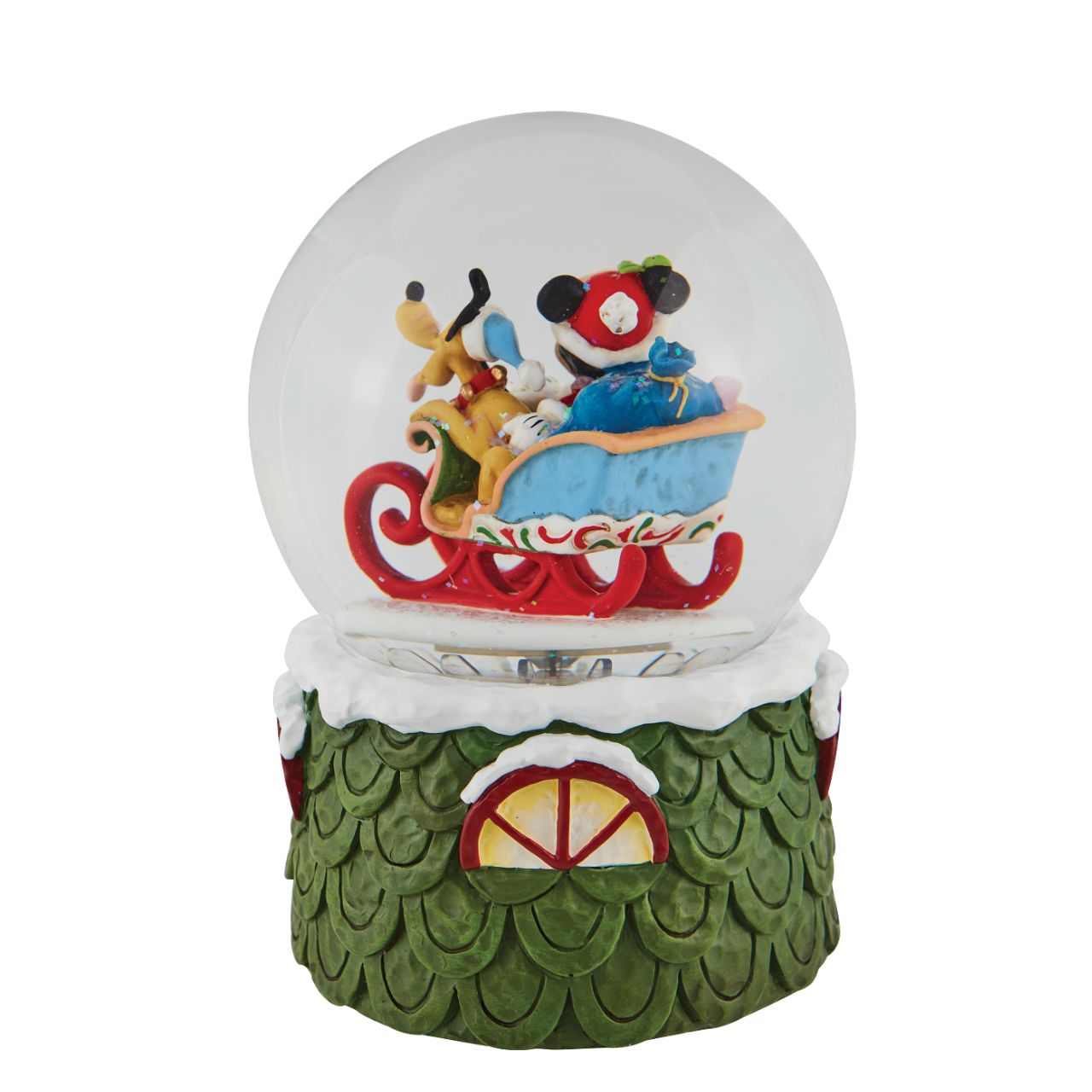 Disney Mickey and Pluto Christmas Waterball "Laughing All the Way" Make it snow all season long with this exquisitely crafted Disney snow globe by Jim Shore. Mickey plays Santa with his trusty steed, Pluto, riding shotgun.