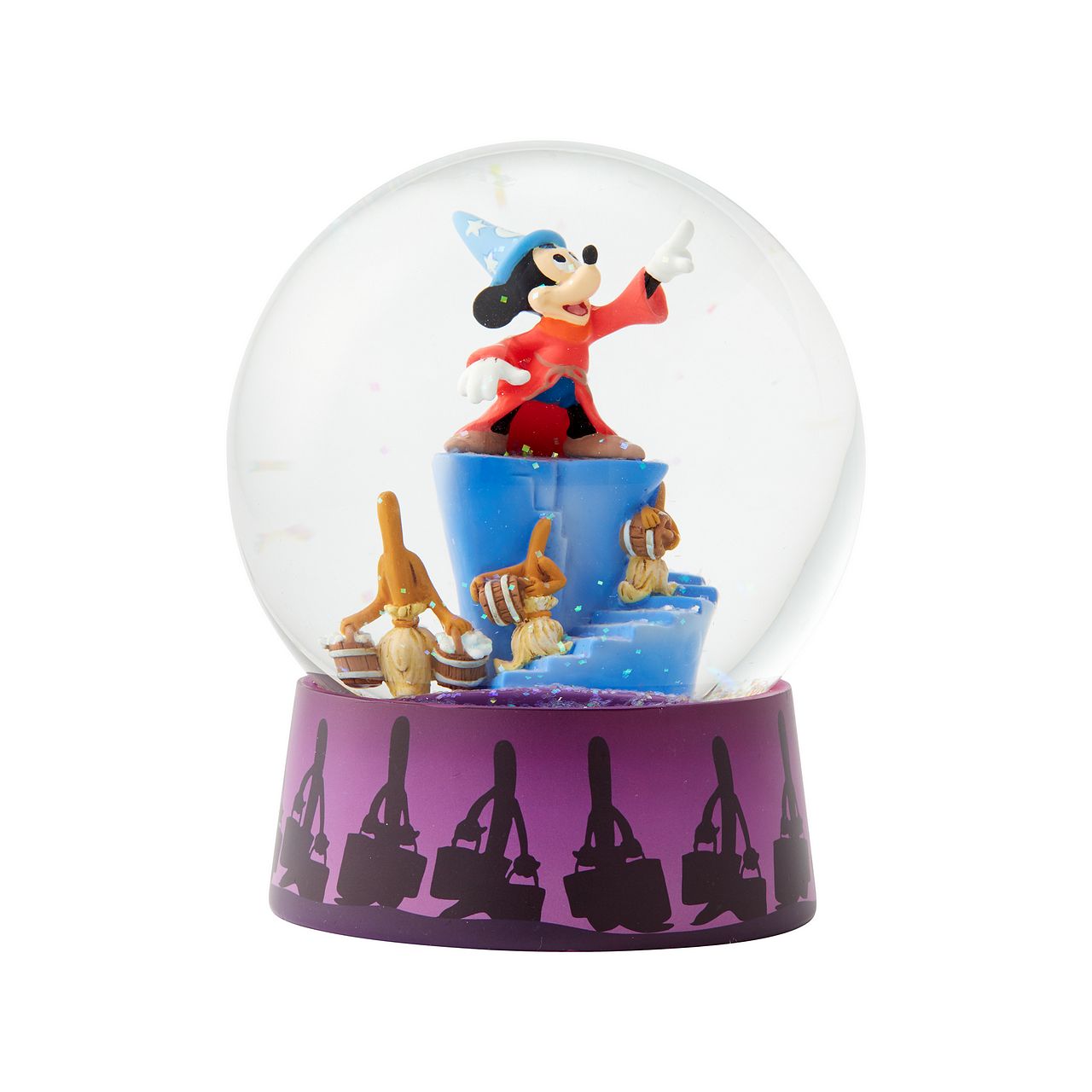 Disney Mickey Mouse Fantasia Waterball This waterball depicts the iconic scene from Fantasia where The Sorcerer's Apprentice uses magic to make the broomsticks come alive to help Mickey Mouse with his chores.