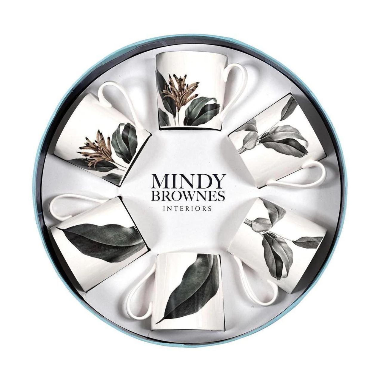Mindy Brownes Birds Of Paradise Cups Set of 6 New bone china, dishwasher & microwave safe, birds of paradise inspired with classic shades of green, gold & grey.
