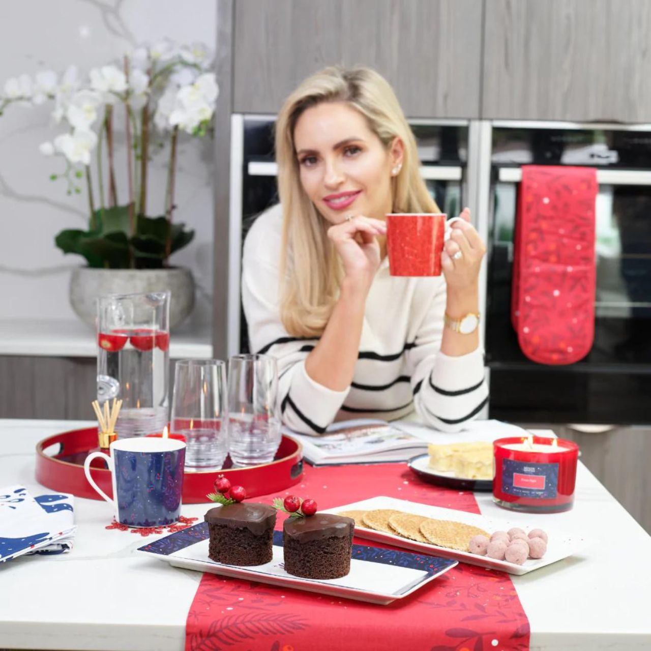 Christmas Festive Night Table Runner by Mindy Brownes Interiors A beautiful table runner. A stunning table runner finished in a berry red with floral detailing at the sides. Ideal for any tablespace this festive season.