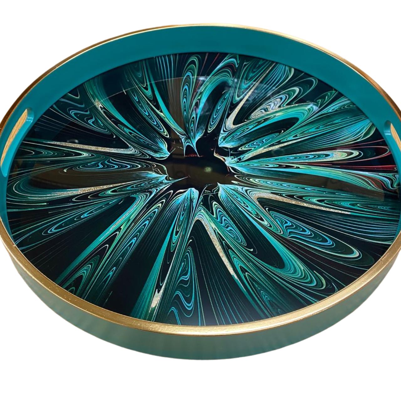 Mindy Brownes Interiors Serving Tray - Green Envy The art of colour, a beautiful thing - Introduce a splash of colour to your décor with our vibrant glass coloured serving trays. The new collection showcases a myriad of rich and striking colour waves.