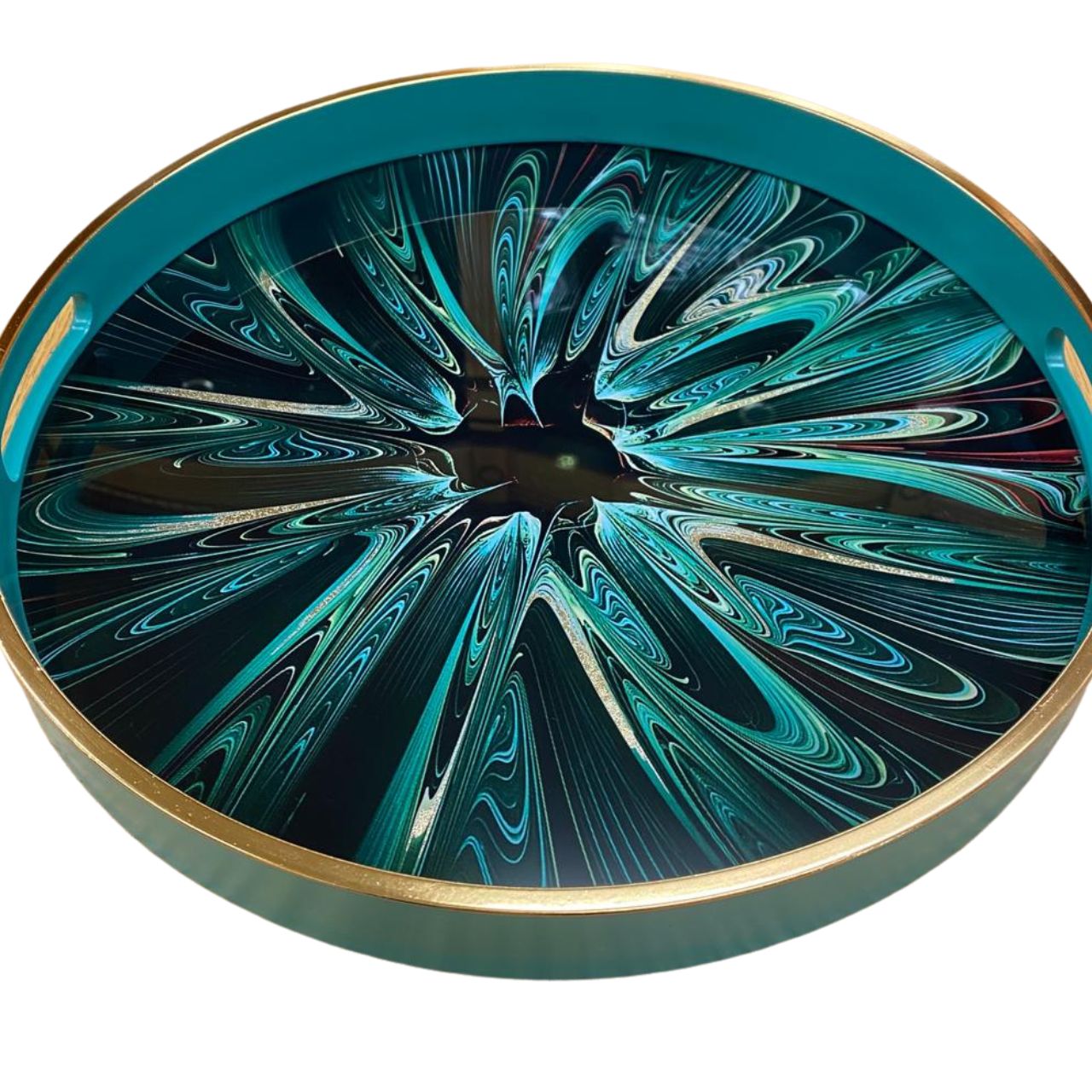 Mindy Brownes Interiors Serving Tray - Green Envy  The art of colour, a beautiful thing - Introduce a splash of colour to your décor with our vibrant glass coloured serving trays. The new collection showcases a myriad of rich and striking colour waves.