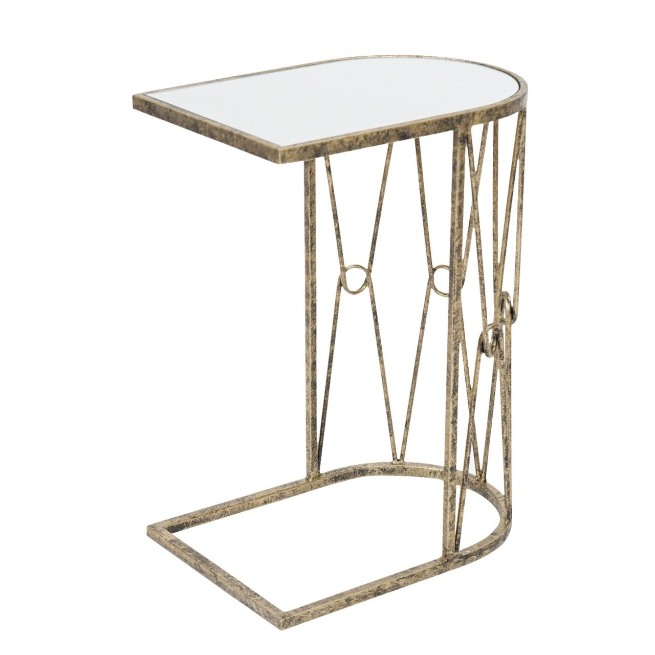 Mindy Brownes Wendover Side Table A match of our set of two tables. Drum inspired design, this little drinks table slips easily under a sofa for ease and comfort! A cute sofa table finished in antique gold and a white marble top!