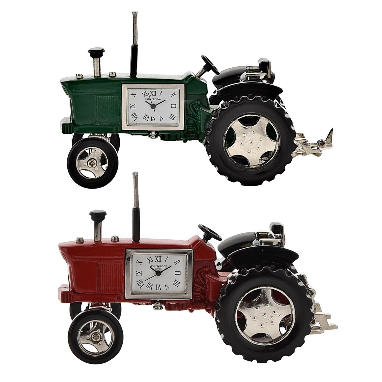 Miniature Clock Farmers Green Tractor by William Widdop Bring a unique and quirky touch to the home with this stylish miniature clock made with great attention to detail. The miniature tractor is a great gift for someone who has an interest in the farming world.