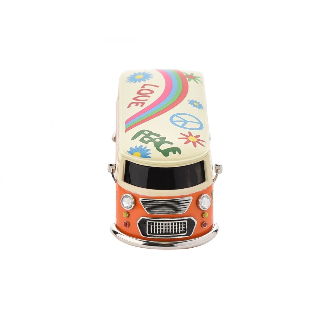 Miniature Clock Orange Camper Van by William Widdop Bring a unique and quirky touch to the home with this stylish miniature clock made with great attention to detail. The miniature camper van clock is a great gift for a classic car enthusiast or someone with an interest in the 60s Hippie era.