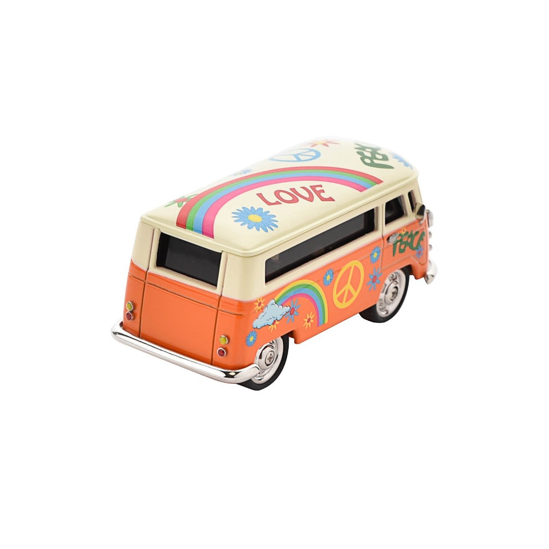Miniature Clock Orange Camper Van by William Widdop Bring a unique and quirky touch to the home with this stylish miniature clock made with great attention to detail. The miniature camper van clock is a great gift for a classic car enthusiast or someone with an interest in the 60s Hippie era.