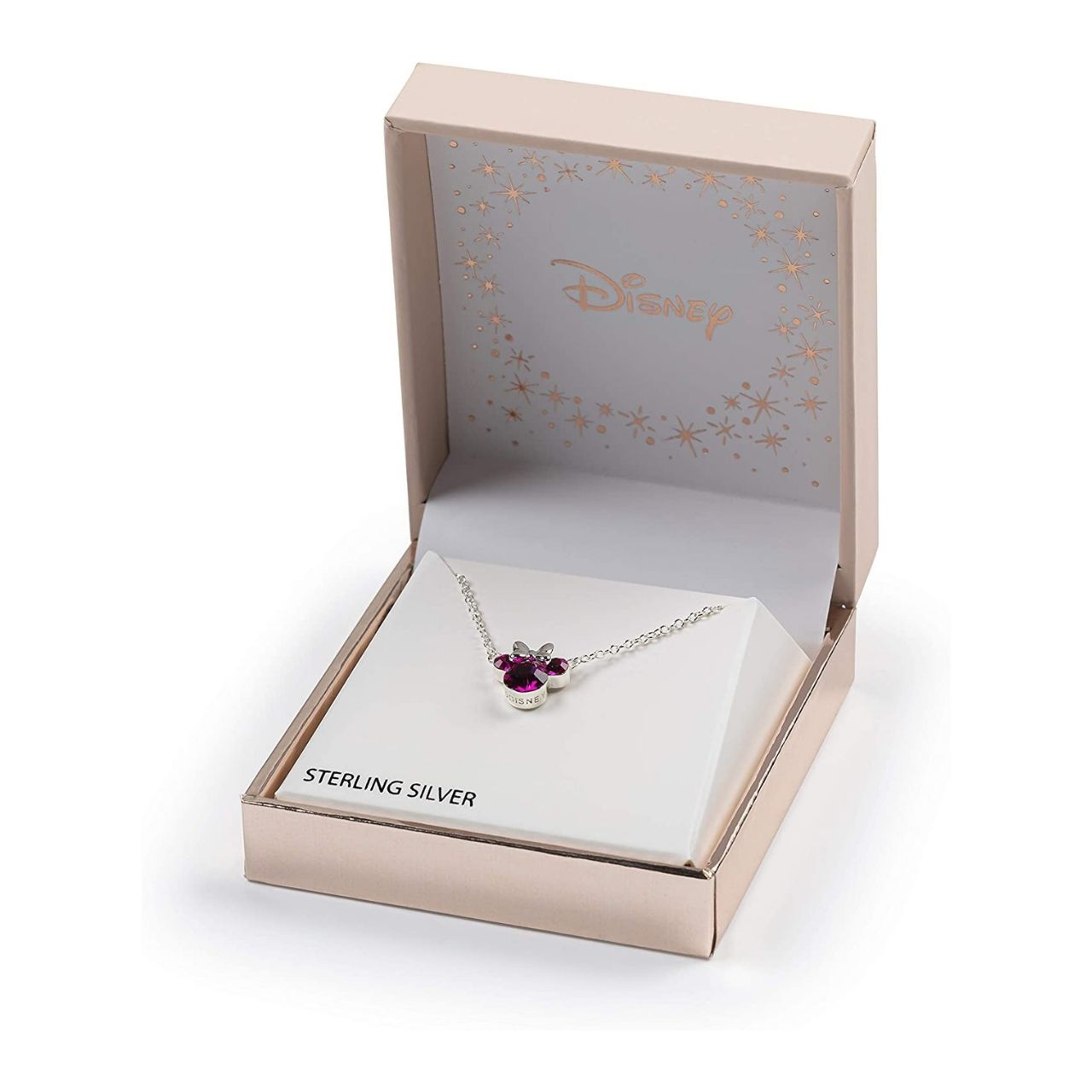 Disney Minnie Silver CZ Pink Stone Pendant Necklace Stunning silver Pendant Necklace form a silhouette of Minnie Mouse's with silver bow and Pink CZ Crystals adding a feminine touch to the Disney classic piece of Jewellery. Trendy and fashionable silver design, the Disney Minnie Mouse Silhouette Sterling Silver pendant with pink CZ crystals add a chic, fun touch to any outfit.