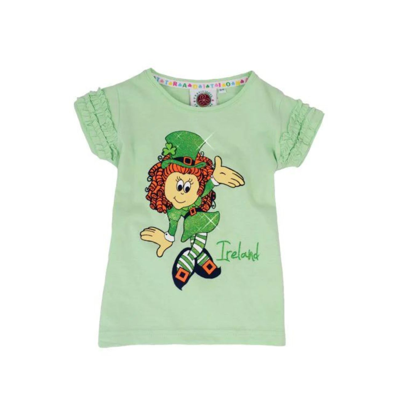 Mint Green Ireland Girl Leprechaun Frill Kids T-Shirt 100% Cotton Machine washable