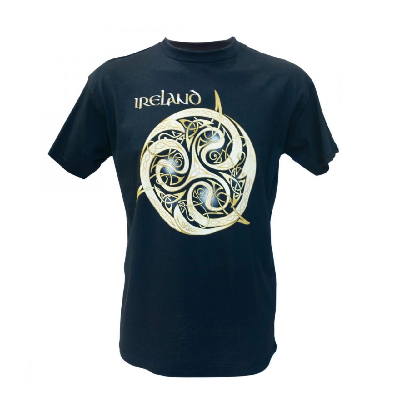 Navy Celtic Knot T-Shirt Navy cotton T-shirt is a part of the Traditional Craft Official Collection. It s a relaxed fit and features a large gold gradient print of a detailed Celtic knot and a small Ireland logo.