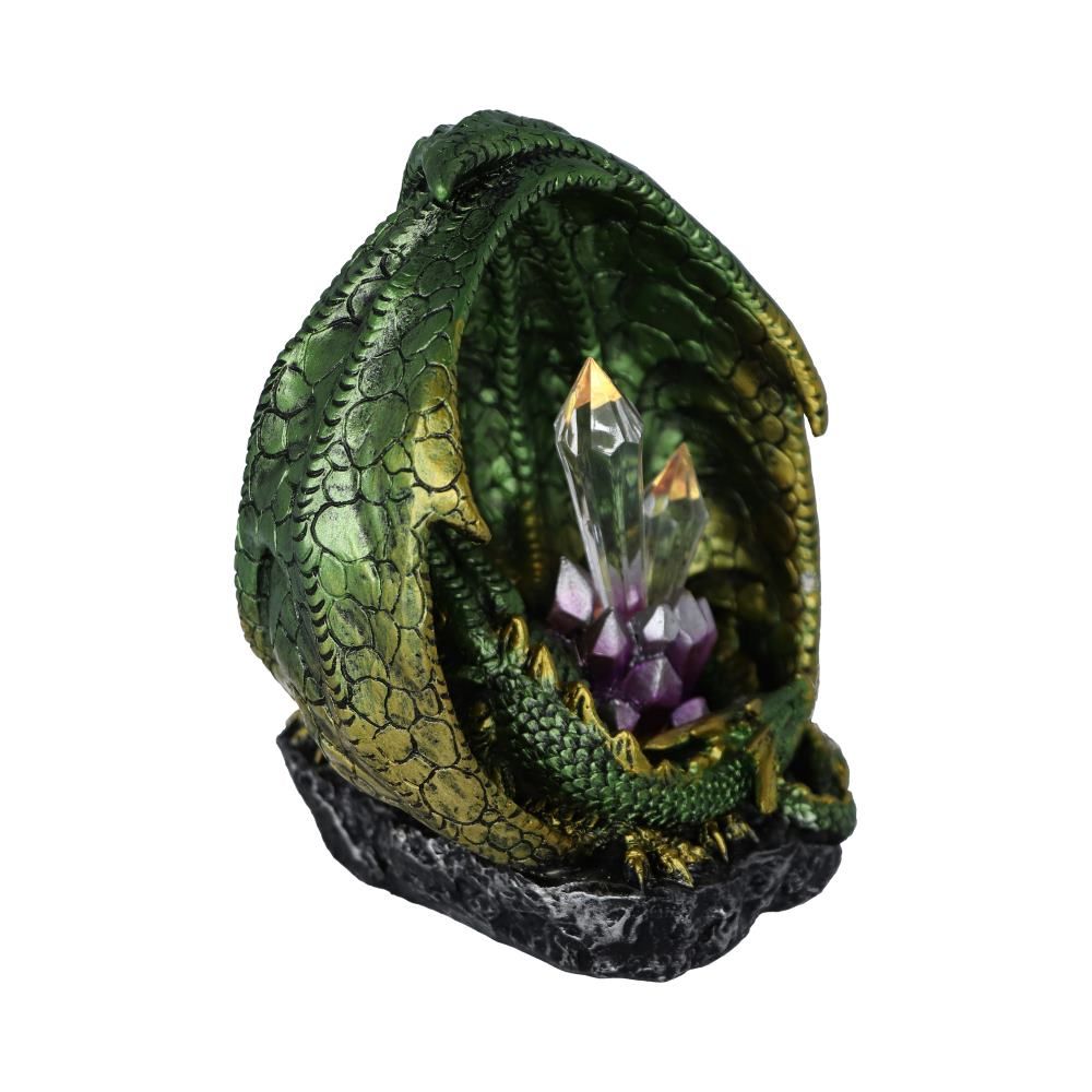 Nemesis Now Quartz Guard Quartz Guard Green and Gold Dragon Crystal Light Up Figurine. This emerald Dragon keeps his crimson eyes open for any intruders trying to steal his prized crystals.