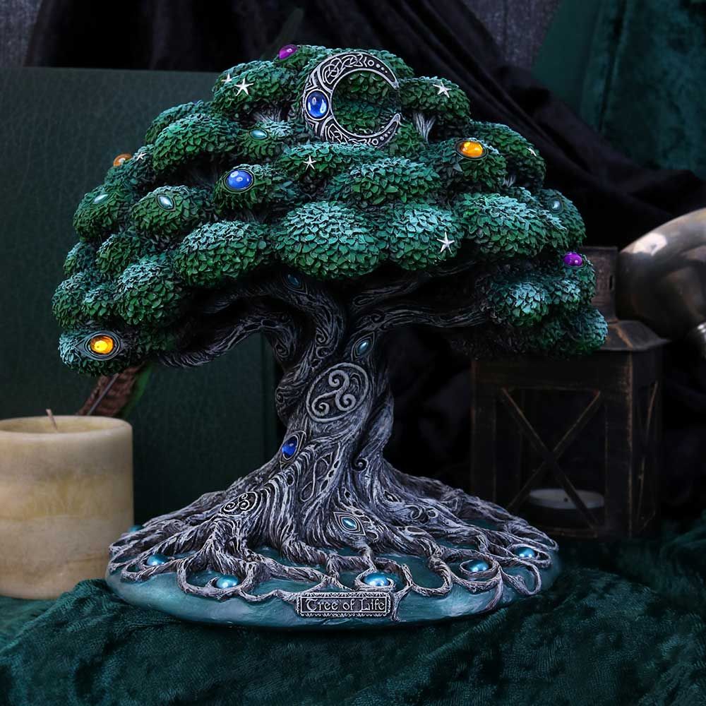 Nemesis Now Tree of Life Figurine A symbol of longevity, wisdom and rebirth, our tree of life proudly stands under the light of the moon, filtering its Spiritual energy. Its silvery roots form intricate networks throughout the earth, connecting the human race in love, peace and harmony.