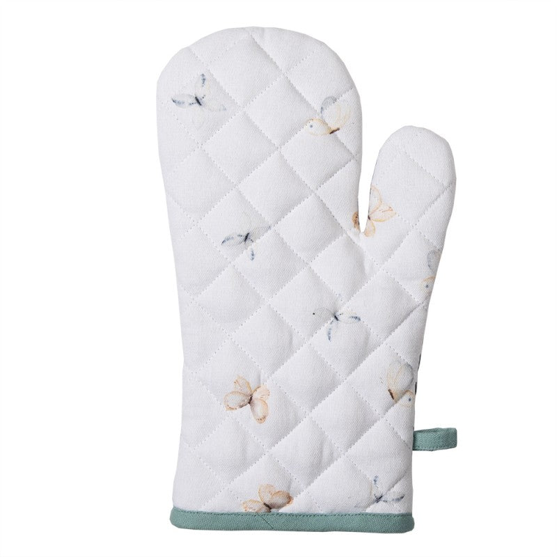 Clayre & Eef Country Style Green Cotton Flowers Oven Glove Oven Mitt 18*30 cm White, Green Cotton Flowers Oven Gloves