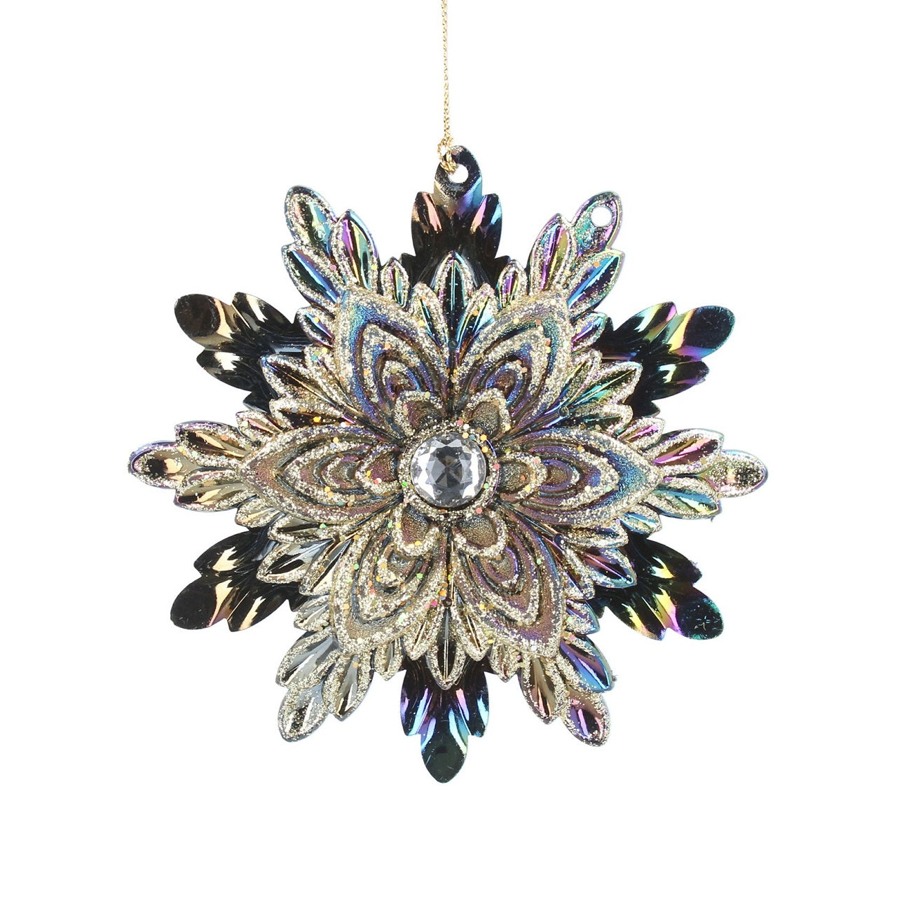 Gisela Graham Peacock Layered Snowflake Hanging Ornament Browse our beautiful range of luxury Christmas tree decorations and ornaments for your tree this Christmas. Add style to your Christmas tree with this elegant Christmas peacock layered snowflake.