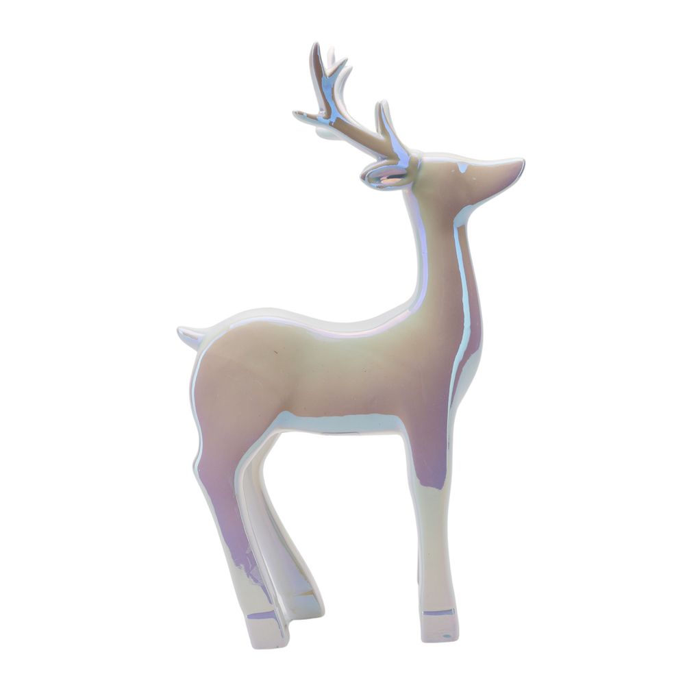 Pearlescent Standing Christmas Reindeer This characterful ornament features a Pearlescent Standing Reindeer that is certain to brighten up the Christmas season this year.