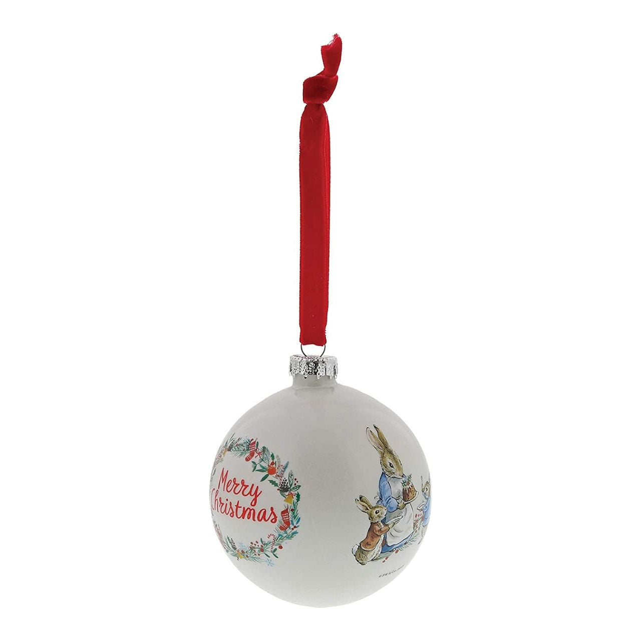 Beatrix Potter Peter Rabbit Christmas Bauble  A beautiful glass Peter Rabbit Bauble that makes a treasured keepsake all year round. The artwork for each product is taken from the original illustrations from the Beatrix Potter stories, helping bring each character to life. Presented in a branded gift box.