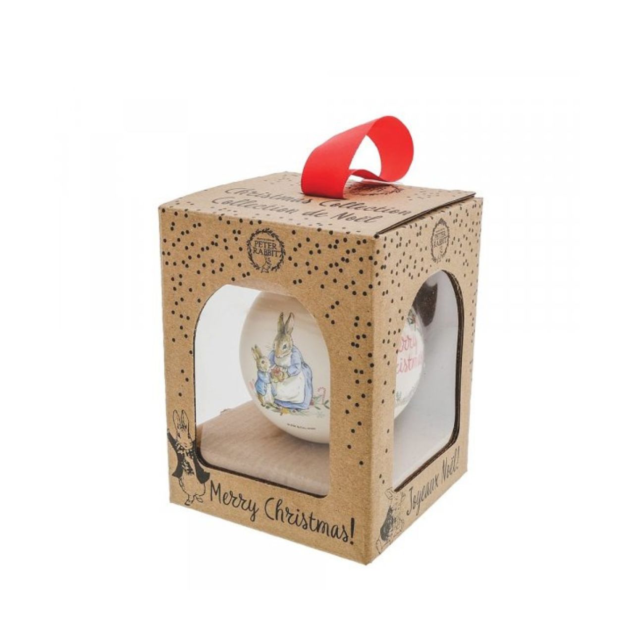 Beatrix Potter Peter Rabbit Christmas Bauble  A beautiful glass Peter Rabbit Bauble that makes a treasured keepsake all year round. The artwork for each product is taken from the original illustrations from the Beatrix Potter stories, helping bring each character to life. Presented in a branded gift box.
