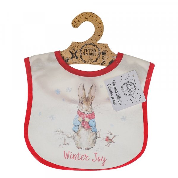 Beatrix Potter Peter Rabbit Christmas Bib As families cherish their babies Christmas, we have just the gift that will make this occasion extra special. Spread the joy of your baby's Christmas with this beautiful Peter Rabbit My First Christmas Bib. This unique Christmas gift will make a great traditional gift, which can be enjoyed year after year.
