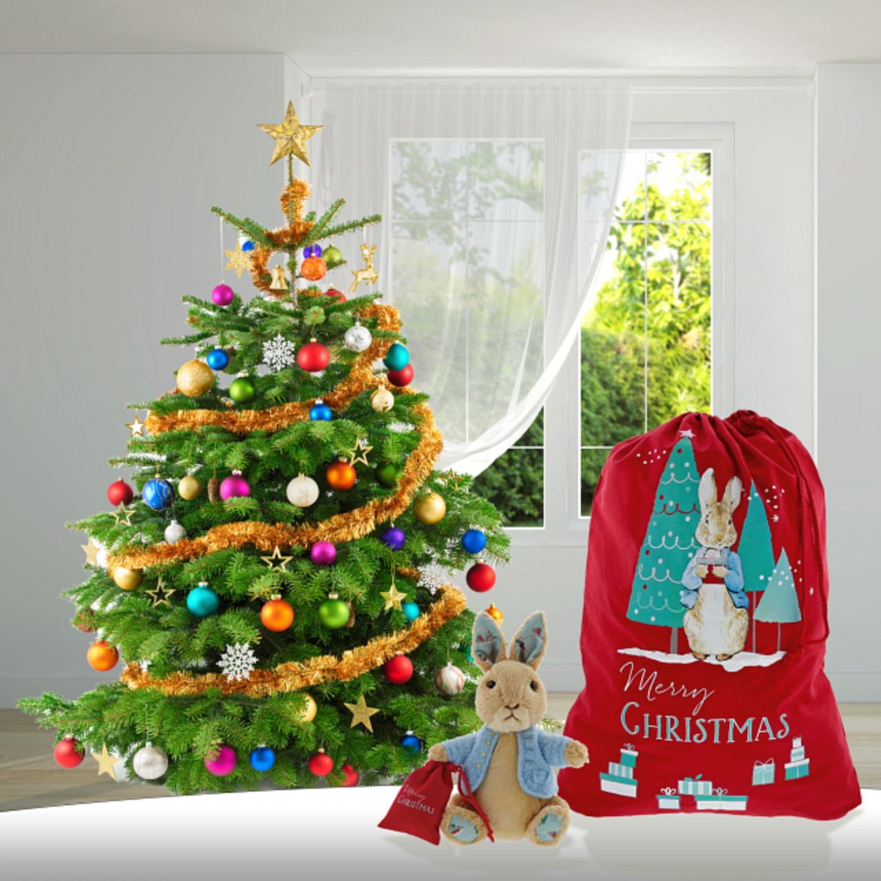 Beatrix Potter Peter Rabbit Christmas Small Soft Toy We've added a touch of Christmas sparkle to our Peter Rabbit soft you. This Peter Rabbit will make the perfect keepsake for anyone who loves Christmas and the festivities it brings. A gift that isn't just for little ones, but for grownups too. Your new Peter Rabbit friend will arrive with a cute Christmas sack.