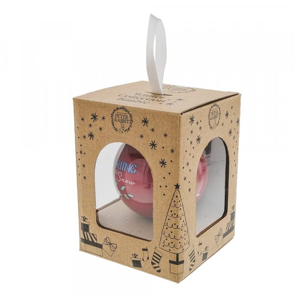 Beatrix Potter Peter Rabbit Merry Christmas Bauble  You'll be dashing through the snow with this lovely Peter Rabbit Merry Christmas Bauble. This bauble would make a treasured keepsake over the festive period, and would be take pride of place on the Christmas tree. Presented in a branded box.