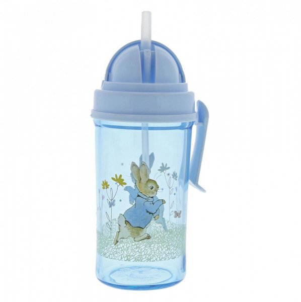Beatrix Potter Peter Rabbit Water Bottle This handy Peter Rabbit Water Bottle is great for on the go or school. With a small handle for easy holding and a pop-up straw it is ideal for school lunch boxes, picnics or daytrips with the family.