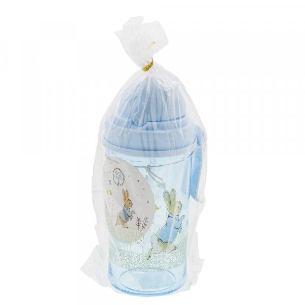 Beatrix Potter Peter Rabbit Water Bottle This handy Peter Rabbit Water Bottle is great for on the go or school. With a small handle for easy holding and a pop-up straw it is ideal for school lunch boxes, picnics or daytrips with the family.