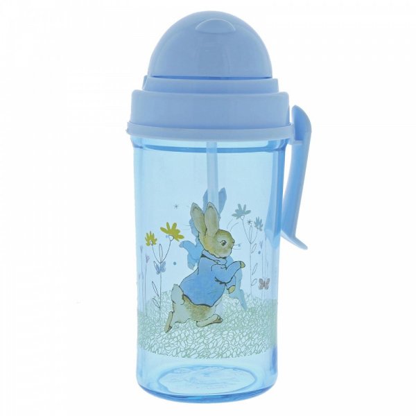 Beatrix Potter Peter Rabbit Water Bottle This handy Peter Rabbit Water Bottle is great for on the go or school. With a small handle for easy holding and a pop-up straw it is ideal for school lunch boxes, picnics or daytrips with the family.