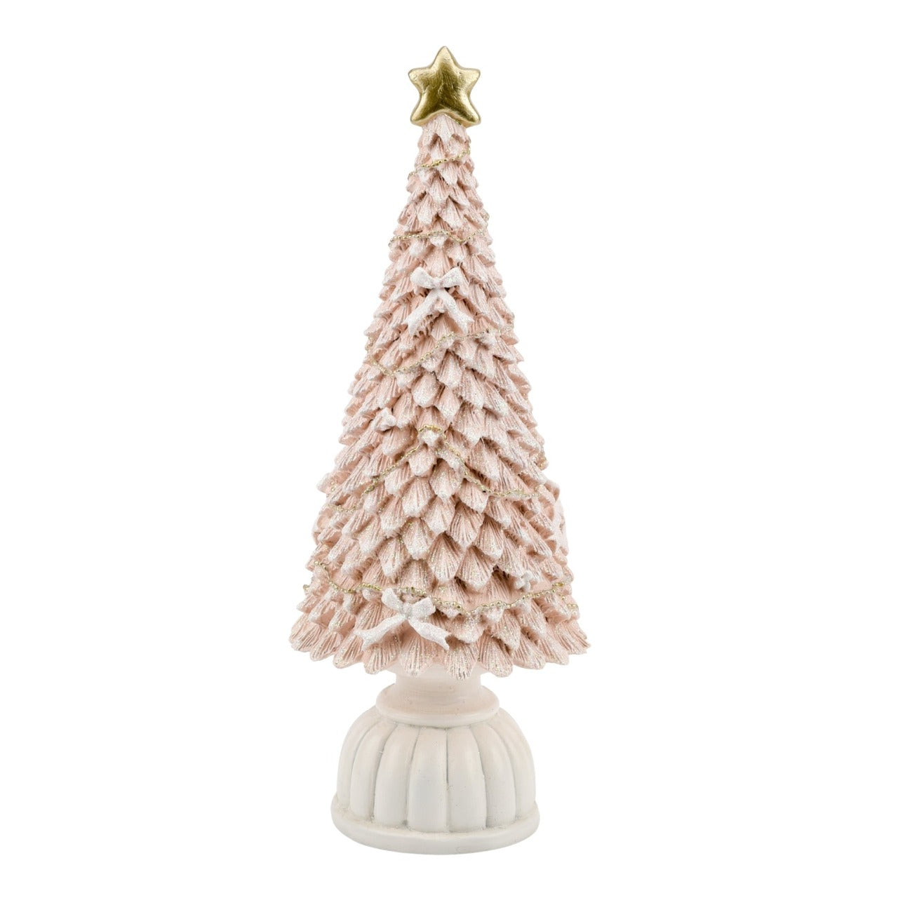 Pink Christmas Tree Figurine Enter a world of relaxation, luxury and sophistication with a Christmas so simple yet tasteful. Step away from the traditions and enjoy a stylish champagne theme with Refined Elegance; subtle blush pinks with shimmering golds and sparkling crystals.