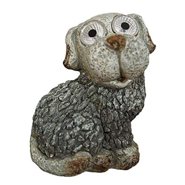 Polystone Mosaic Mini Dog Garden Ornament with Solar Lights