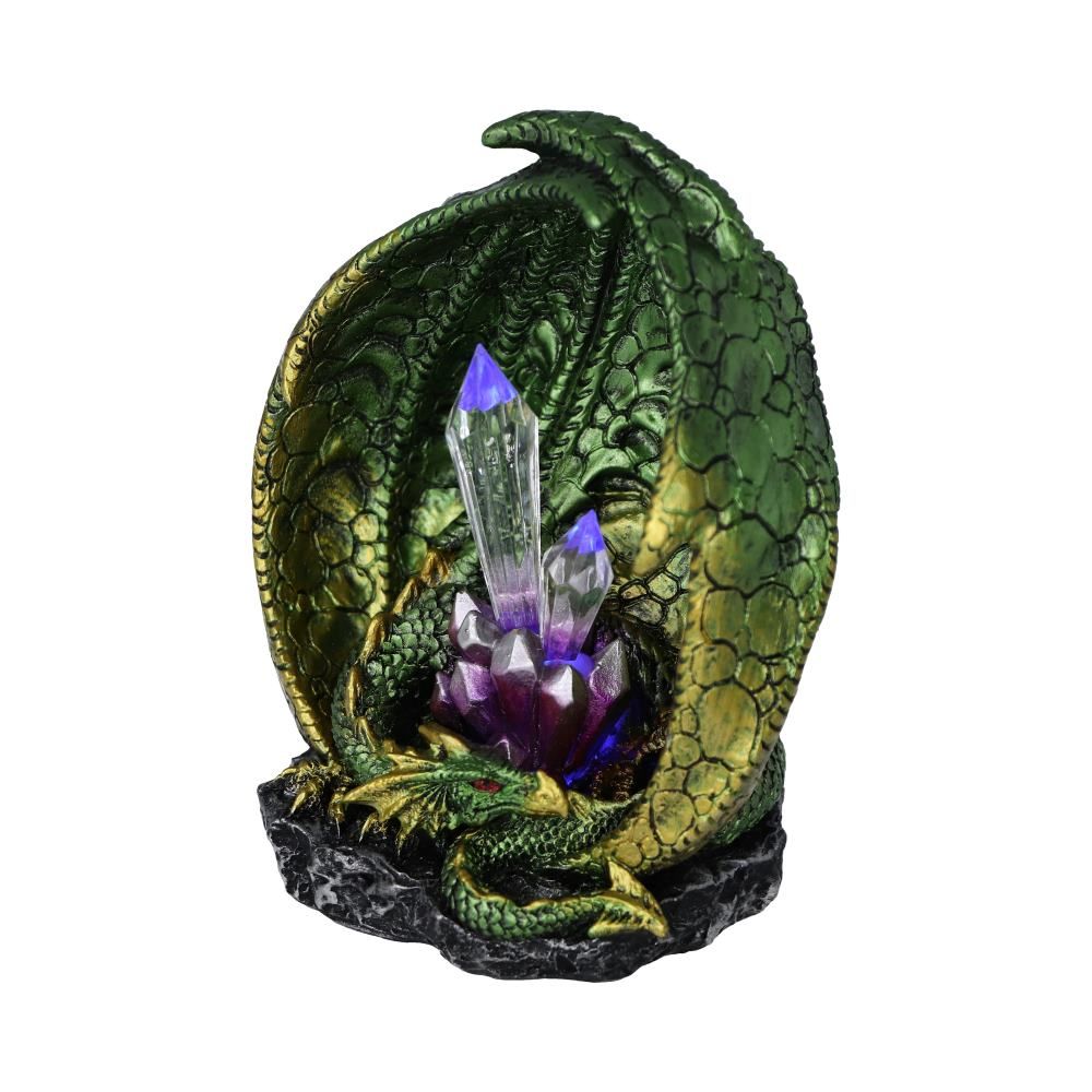 Nemesis Now Quartz Guard Quartz Guard Green and Gold Dragon Crystal Light Up Figurine. This emerald Dragon keeps his crimson eyes open for any intruders trying to steal his prized crystals.