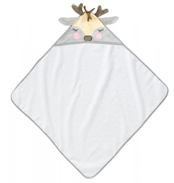 Reindeer Hooded Towel Made with 100% cotton. this Reindeer Hooded Towel is sure to make bath time fun. All features on this cute Reindeer's face have been embroidered for safety.