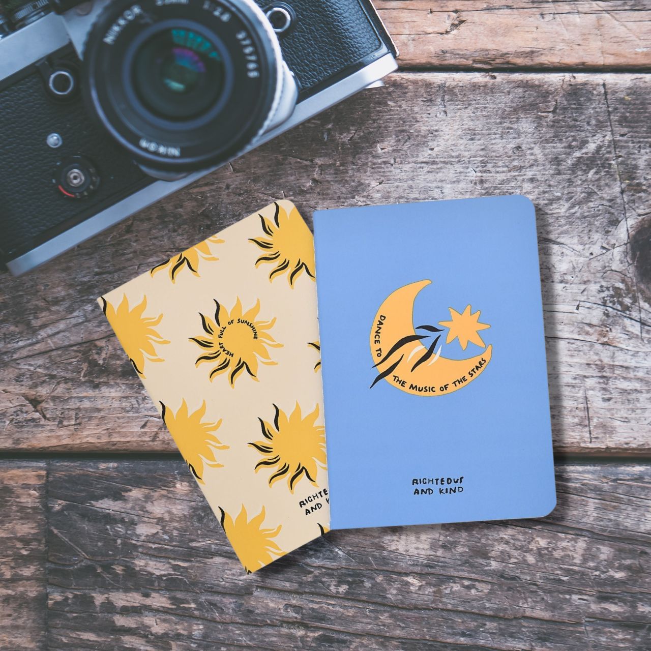 Righteous & Kind Set A6 Notebook A stylish set of notebooks that would make a beautiful gift for those who love to note down their thoughts or doodle. With gold moon and star designs, this would make a cute addition to any free spirit's stationary collection.