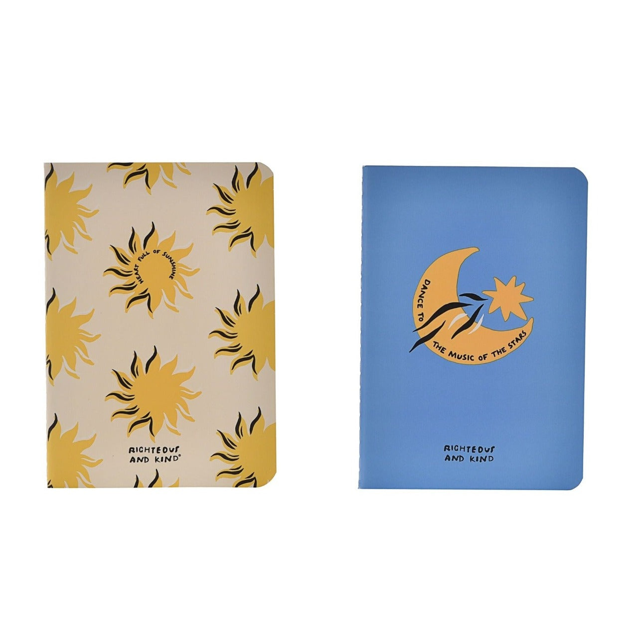 Righteous & Kind Set A6 Notebook A stylish set of notebooks that would make a beautiful gift for those who love to note down their thoughts or doodle. With gold moon and star designs, this would make a cute addition to any free spirit's stationary collection.
