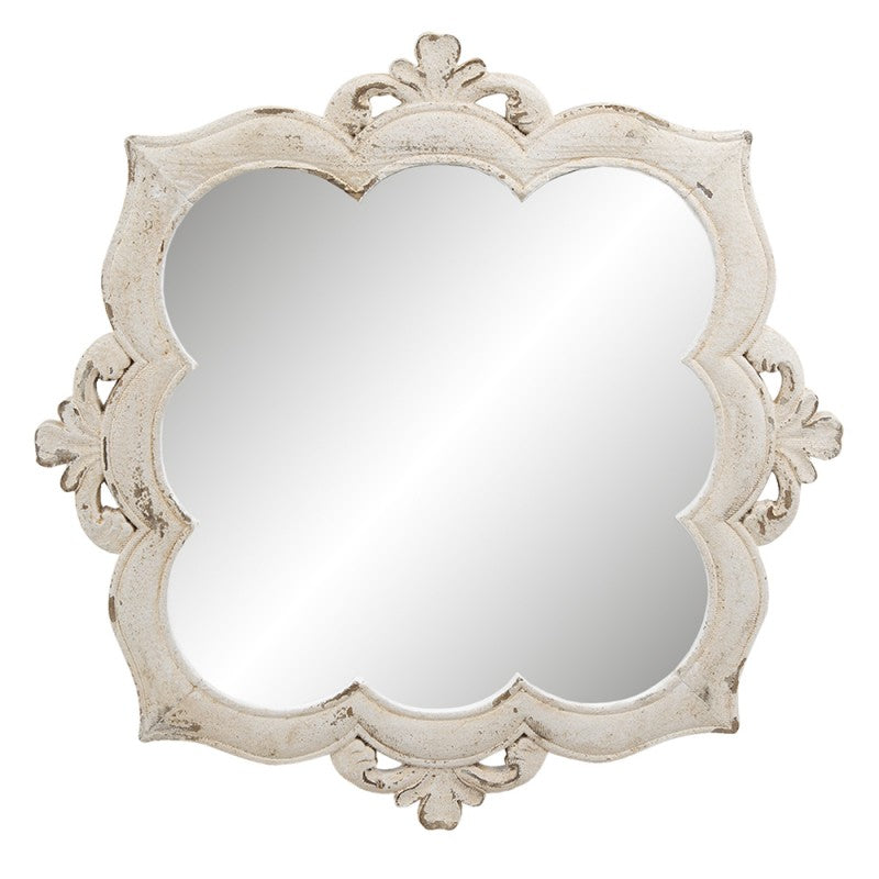 Clayre & Eef Romantic Distressed White Wall Mirror Wall Mirror 56*2*56 cm White Big Mirror Wall Mounted Mirror