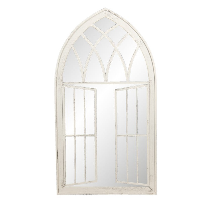 Clayre & Eef Romantic Wall Mounted Mirror Large Iron / Glass Wall Mirror 64*4*118 cm White Rectangle Large Mirror Wall Mounted Mirror