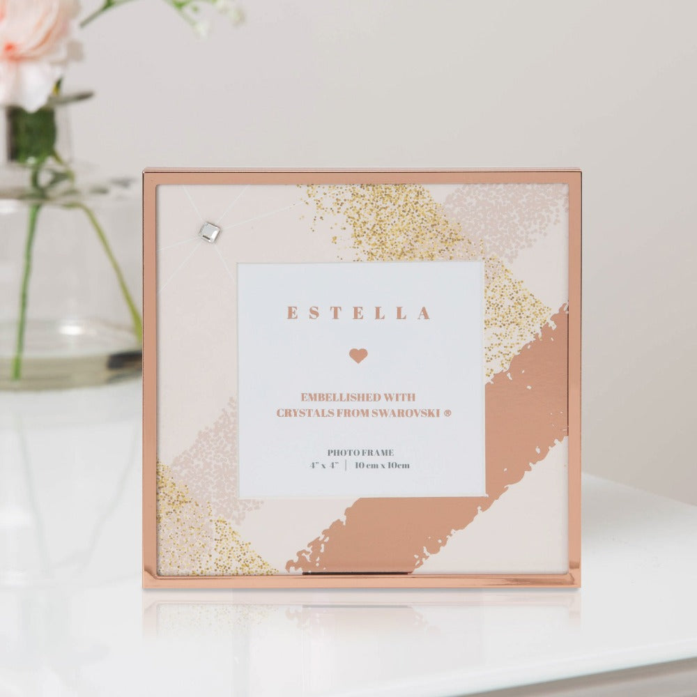 Estella Rose Frame with Crystals From Swarovski 4" x 4" Give your favourite pic a place to shine with this luxury rose gold metal plated steel 4" x 4" photo frame. From Estella by SOPHIA® - Champagne Chic womens home and gift evoking the luxurious spirit of the art deco era.