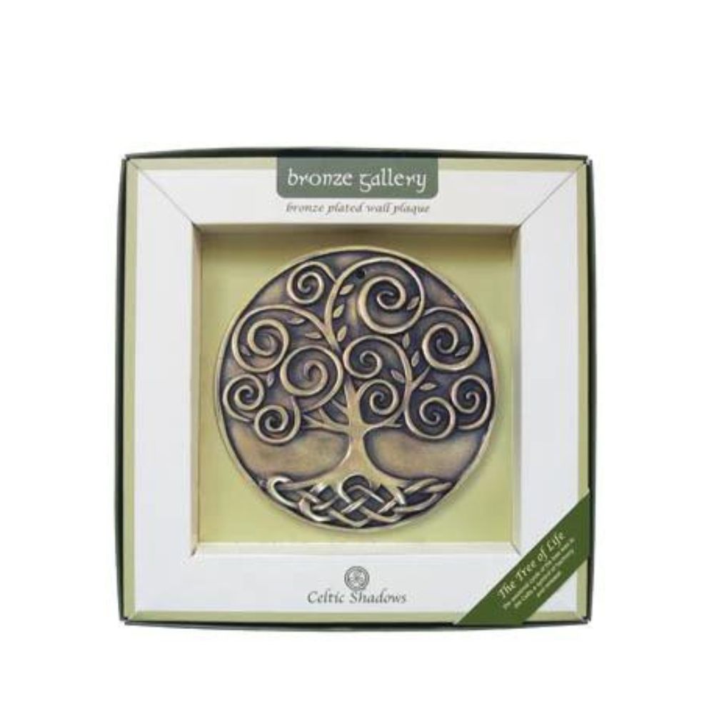 Tree of Life Plaque by Royal Tara This bronze plated wall plaque shows the spirals & knotwork of the Tree of Life. The seasonal cycle of the tree was to the Celts a symbol of harmony and renewal. Height 15 cm Width 15 cm