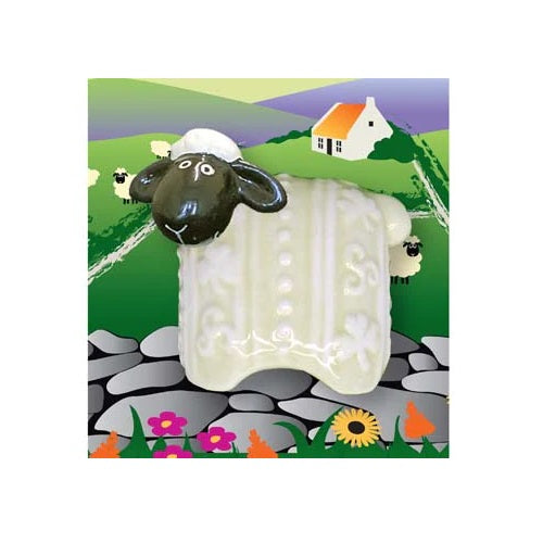 Royal Tara Woolly Ware Fridge Magnet This hand painted ceramic fridge magnet is inspired by those cute sheep & lambs dotting the green fields of the Irish countryside. The fluffy, warm wool is used in the knitting of traditional aran sweaters.