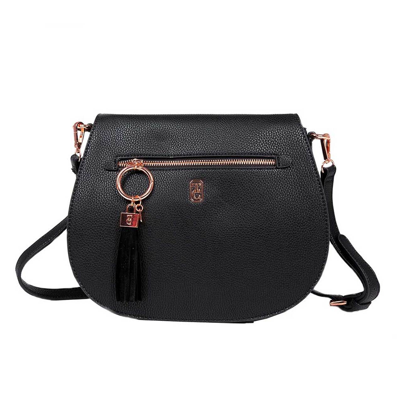 Tipperary Crystal Savoy Large Satchel Bag Black (Rose gold hardware) This stylish new addition to our bag collection is proving to be very popular, with an outside zip compartment the Savoy bag is stylish and functional.