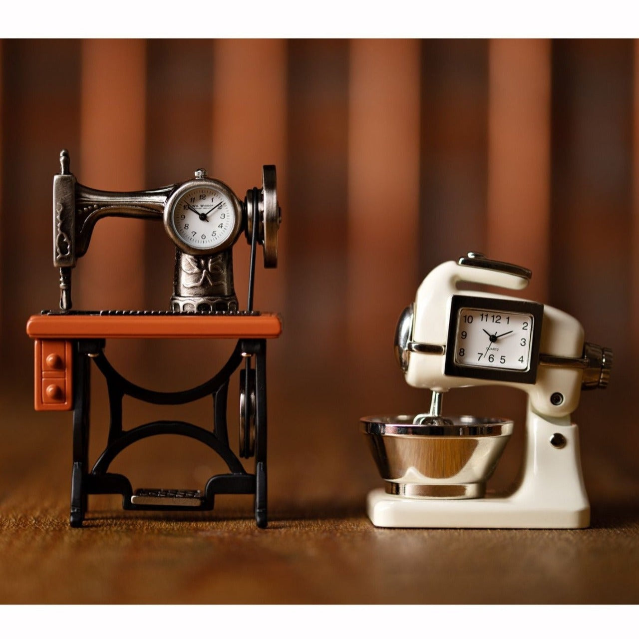 Miniature Clock - Sewing Machine Bring a uniquely refreshing touch to the home with this stylish miniature clock made with great attention to detail.