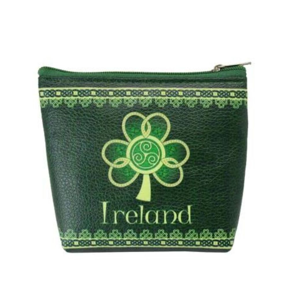 Shamrock Spiral Zip Purse by Royal Tara This highly ornate pattern features a golden shamrock with a triple spiral at its heart. It is bordered by never ending knot work symbolising eternity.