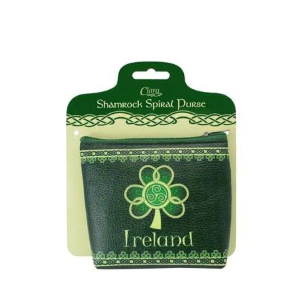 Shamrock Spiral Zip Purse by Royal Tara This highly ornate pattern features a golden shamrock with a triple spiral at its heart. It is bordered by never ending knot work symbolising eternity.