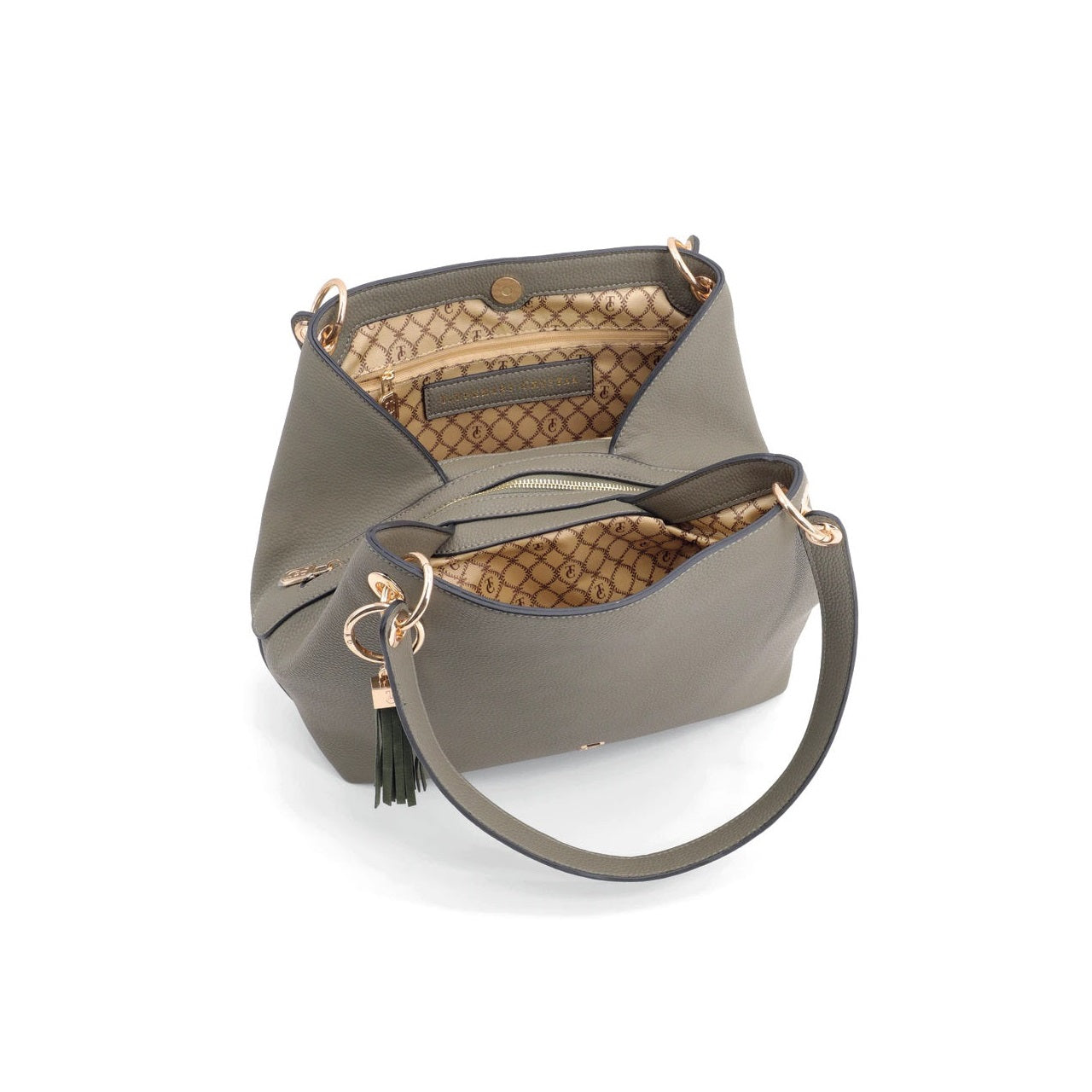 Tipperary Crystal Sicily Olive Tote Bag Tote Bag - Sicily Olive (Yellow gold hardware) Our effortless Sicily Shoulder Bag is so comfortable you’ll want to carry it everywhere. This bag is crafted using soft pebbled leather look PU, the contrast of this with the metal hardware makes for a very attractive and practical bag.
