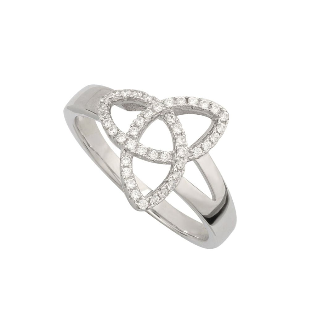 Solvar Silver Cubic Zirconia Trinity Knot Ring This sterling silver ring with cubic zirconia makes a real statement, and would make a fabulous gift for a loved one. The Trinity Knot has no beginning and no end, symbolising eternal life and everlasting love. It has been Irish hallmarked in Dublin Castle.